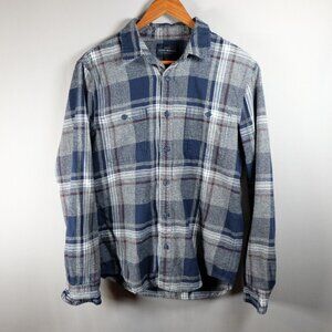 Lucky Brand Shirt Mens Small Red Blue Plaid Flannel Classic Fit Button Up Soft